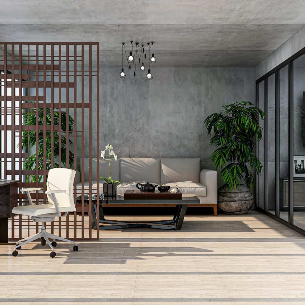 Stylish modern office with desk, meeting room, and lounge area – professional setting for virtual business address Singapore services
